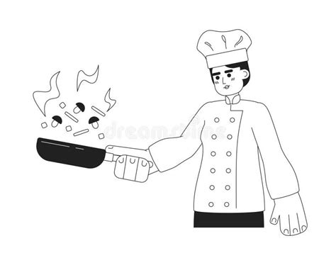 Woman In Chef Hat With Pan Monochromatic Flat Vector Character Stock Vector Illustration Of