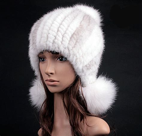 Buy Wholesale Fashion Winter Real Mink Fur Hat With Fox Fur Pom Poms