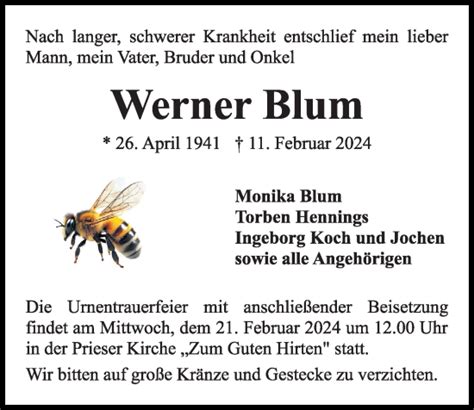 Traueranzeigen Von Werner Blum Trauer Anzeigen De