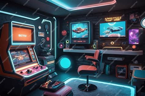 Premium Photo | RetroFuturistic Gaming Room Vintage and Modern Fusion