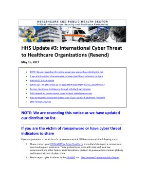 Fillable Online Hhs Update International Cyber Threat Fax Email