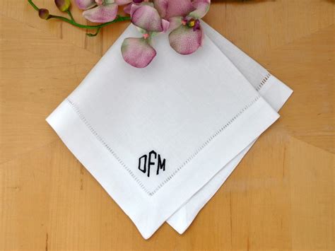 Set Of 4 Monogrammed Linen Dinner Napkins W 3 Initials Font D