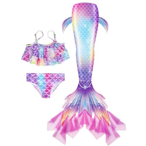 Muxiin Mermaid Tail Swimsuit For Girls Fish Tail Set Sling Bikini Fishscale Girls Swimwear