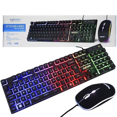 Kit Teclado Mouse Gamer Computador Pc Usb Abnt Iluminado Led Rgb Exbom