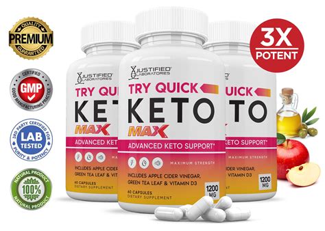 3 Pack Try Quick Keto Acv Max Pills 1675mg Dietary Supplement 180