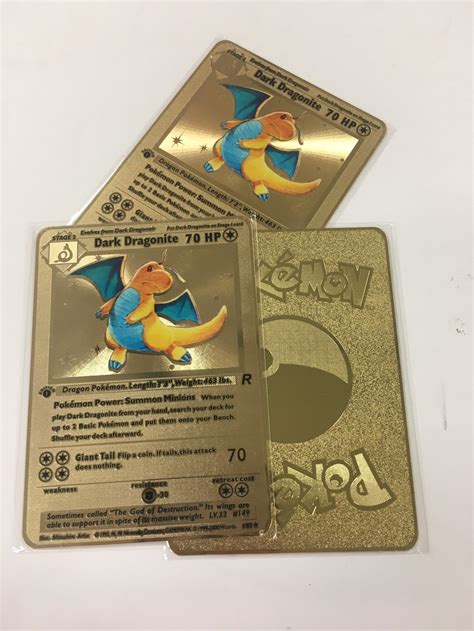 Dark Dragonite Custom Gold Metal Pokémon Card Shadowless Etsy