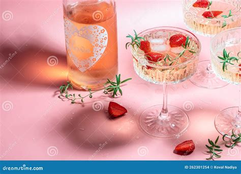 Boozy Refreshing Rose Wine Strawberry Cocktail Or Mocktail Refreshing Summer Drink With