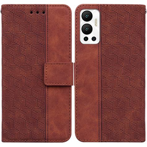 For Infinix Hot Geometric Embossed Leather Phone Case Brown Alexnld