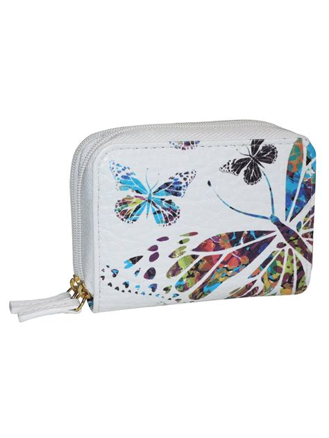 Buxton Womens Rfid Accordion Double Zippered Wallet Butterfly Print