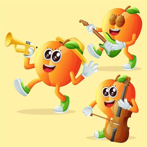 Premium Vector Cute Apricot Characters Playing Musical Instruments