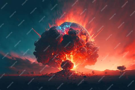 Premium AI Image | A picture of a volcano with a explosion in the center.