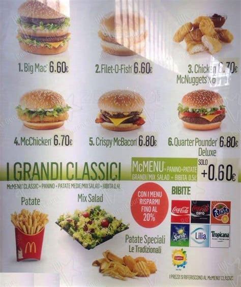 Menu At McDonalds Fast Food Rome Piazza Di Spagna