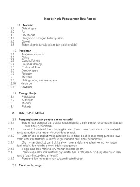 Metode Kerja Pemasangan Bata Ringan | PDF