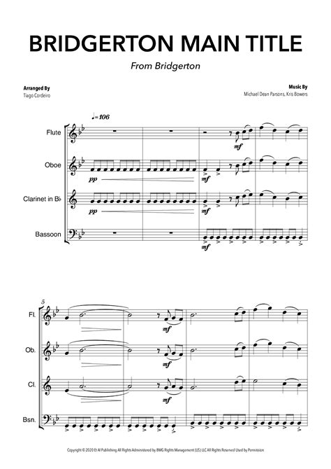 Bridgerton Main Title Arr Tiago Cordeiro By Kris Bowers Sheet Music For Woodwind Ensemble At