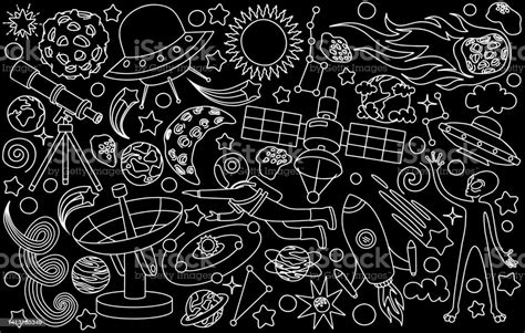 Hand Drawn Doodles Cartoon Set Of Space Objects Stock Illustration