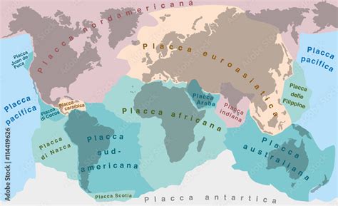 Tectonic Plates Italian Labeling World Map With Major An Minor