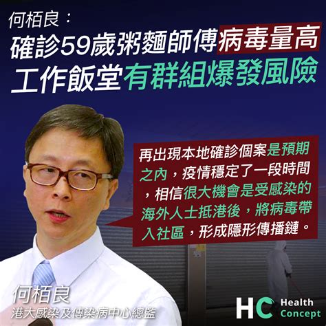 新型肺炎】何栢良：確診59歲粥麵師傅病毒量高 工作飯堂有群組爆發風險 Health Concept