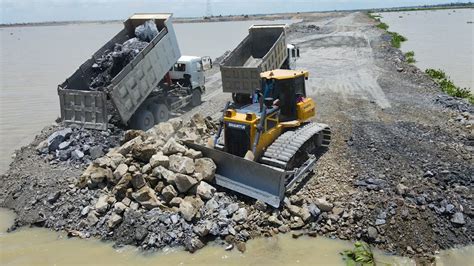 Nice Incredible Build New Road On Water Bulldozer Push Big Stone