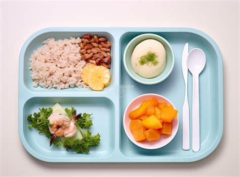 Fondo Plato De Almuerzo Azul Con Comida Que Incluye Arroz Fondo Hecho