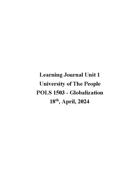 Learning Journal Unit 1 Glo Learning Journal Unit 1 University Of The