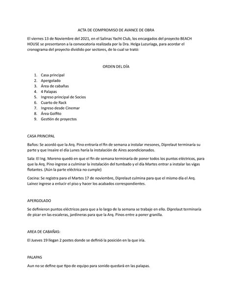 Acta De Avance De Obra Acta De Compromiso De Avance De Obra El