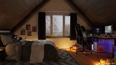 Живые обои Осенний дождь, уютная комната скачать на VSThemes.org