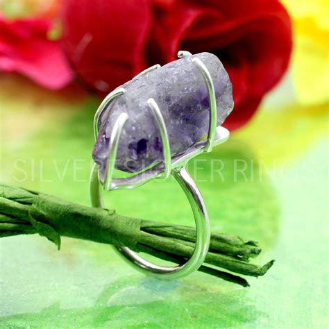Natural Raw Amethyst Ring Raw Stone Ring Prong Silver Ring - Etsy