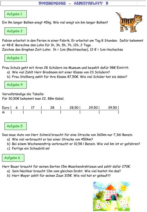 Übungsblatt Zu Proportionale Zuordnungen [klasse 7]