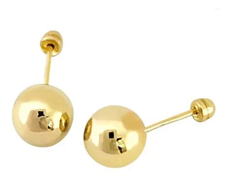 Broquel Dormilona 8mm Bola Aretes Para Bebé Oro Amarilla 14k