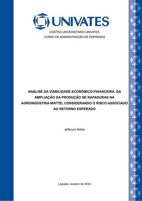 PDF ANÁLISE DA VIABILIDADE ECONÔMICO FINANCEIRA DA RESUMO O