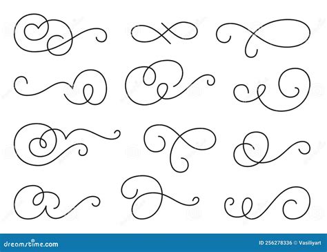 Calligraphic Swirl Curl Flourish Swash Retro Decor Stock Vector