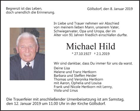 Traueranzeigen Von Michael Hild Schwarzwälder Bote Trauer