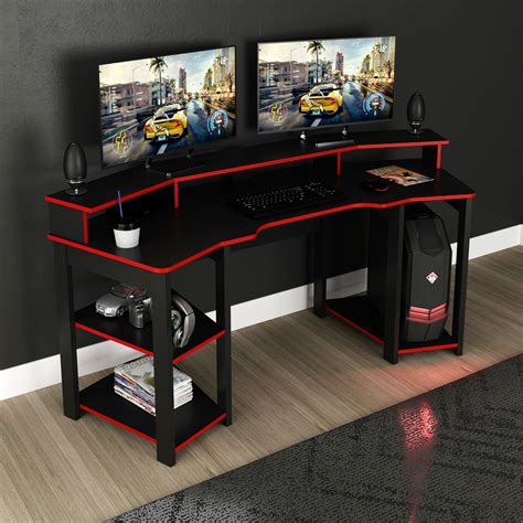 Mesa Gamer Tecno Mobili Design Arqueado C Suporte Para Copos Preto