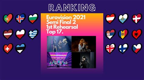 Eurovision 2021 Semi Final 2 1st Rehearsal Day 3 4 My Top 17 Youtube