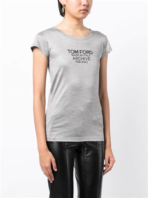 Tom Ford Logo Print Silk T Shirt Grey Farfetch