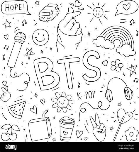 K Pop Set Symbols From The Popular Korean Music Trend BTS Music