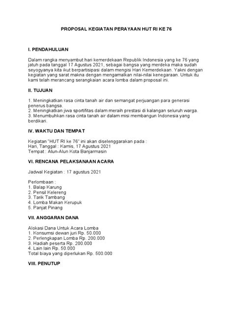 Contoh Proposal Kegiatan Lomba 17 Agustus Filetype Doc Satu Trik