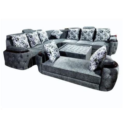 Seater Grey Velvet L Shape Wooden Sofa Set At Rs Set In