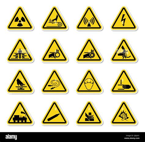 Warning Hazard Symbols Labels Sign Isolate On White Backgroundvector