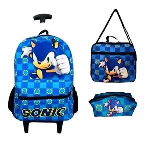 Kit Mochila Sonic Escolar Rodinhas Lancheira Estojo Shopee Brasil