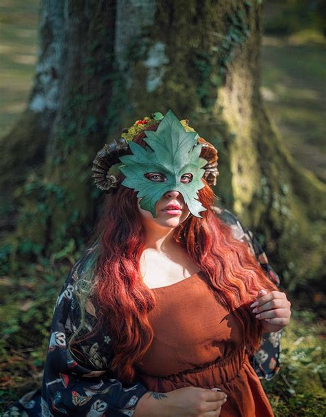 Leather Mask Druid Leaf Maple Autumn Natural Wiccan Masquerade Green ...