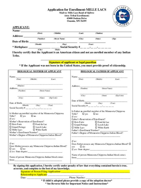 Application For Enrollment Mille Lacs Mlbo Dev Form Fill Out And Sign