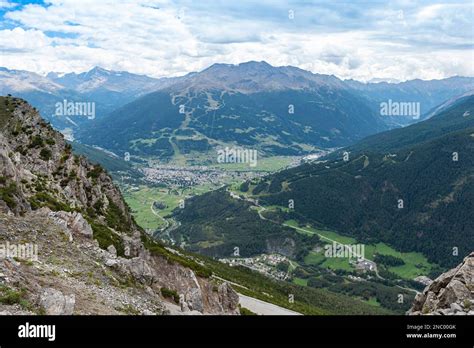 village view  ski slopes  bormio  bormio italy stock