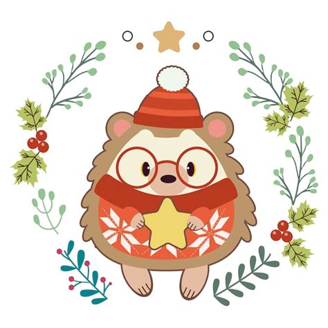 Premium Vector Character Of Cute Hedgehog With Christmas Ring