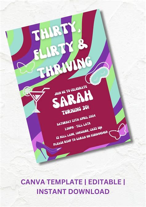 Thirty Flirty And Thriving Party Invite 30th Birthday Party Invite Digital Or Printable Fully