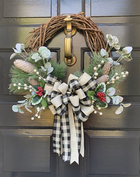 Farmhouse Christmas Wreath Buffalo Plaid Christmas Wreath Etsy