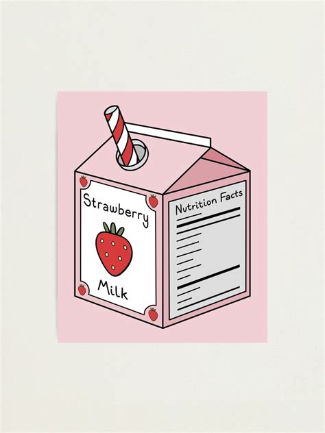 Cute And Kawaii Pink Strawberry Milk Carton With Straw Photographic Print For Sale By Vapcool