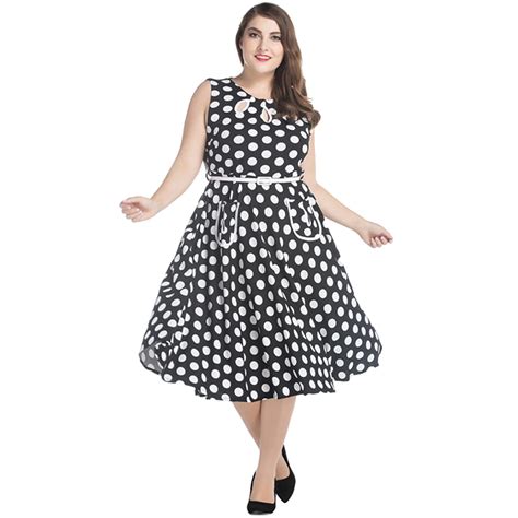 7xl Women Retro Midi Dress Plus Size Audrey Hepburn Polka Dot A Line