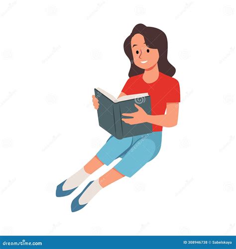 Illustration Of A Teenage Girl Engaged In Sitting Reading A Book Stock