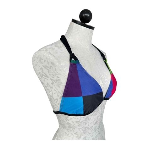 Hurley Triangle String Bikini Top Halter Color Block Gem